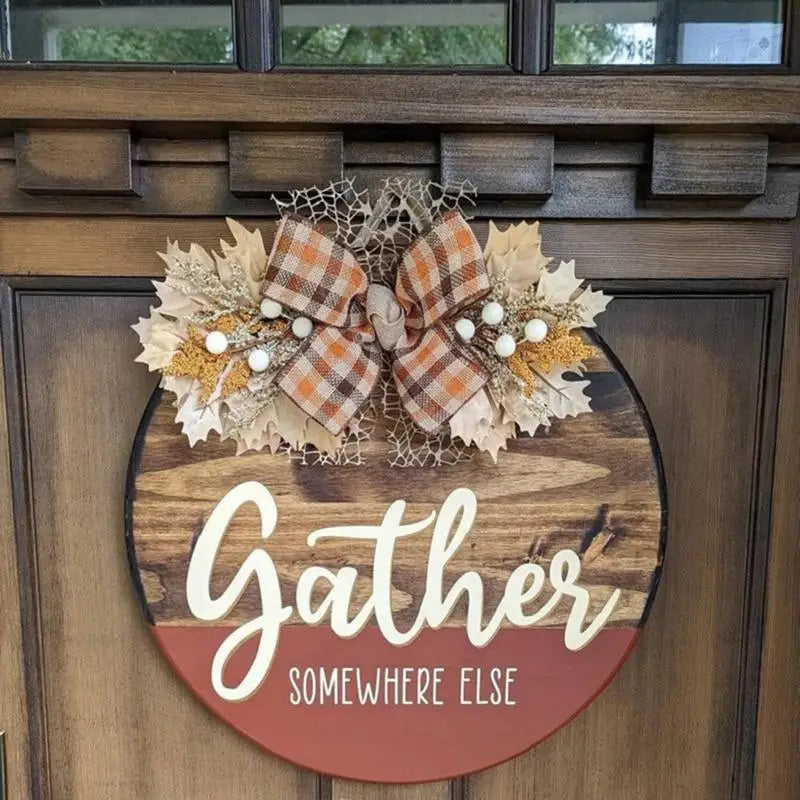 Round Wood Door Wreaths Wooden Fall Welcome Sign Decor Front Door Sign With Waterproof Coating For Window Home Front Door