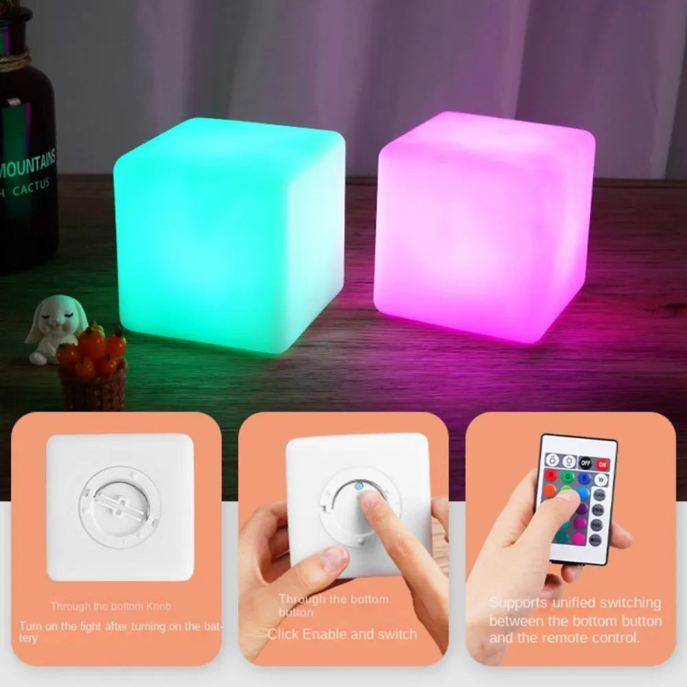 LED Cube Table Lamp 16 Colors Dimmable Bedside Atmosphere Light Party Holiday Bedroom Night Lights KTV Bar Decoration Desk Lamp