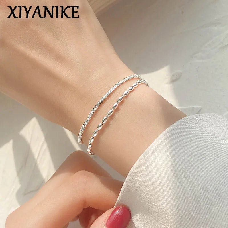 XIYANIKE Luxury Double Layer Sparkling Chain Bracelet For Women Girl Fashion New Jewelry Lady Gift Party Wedding pulseras mujer