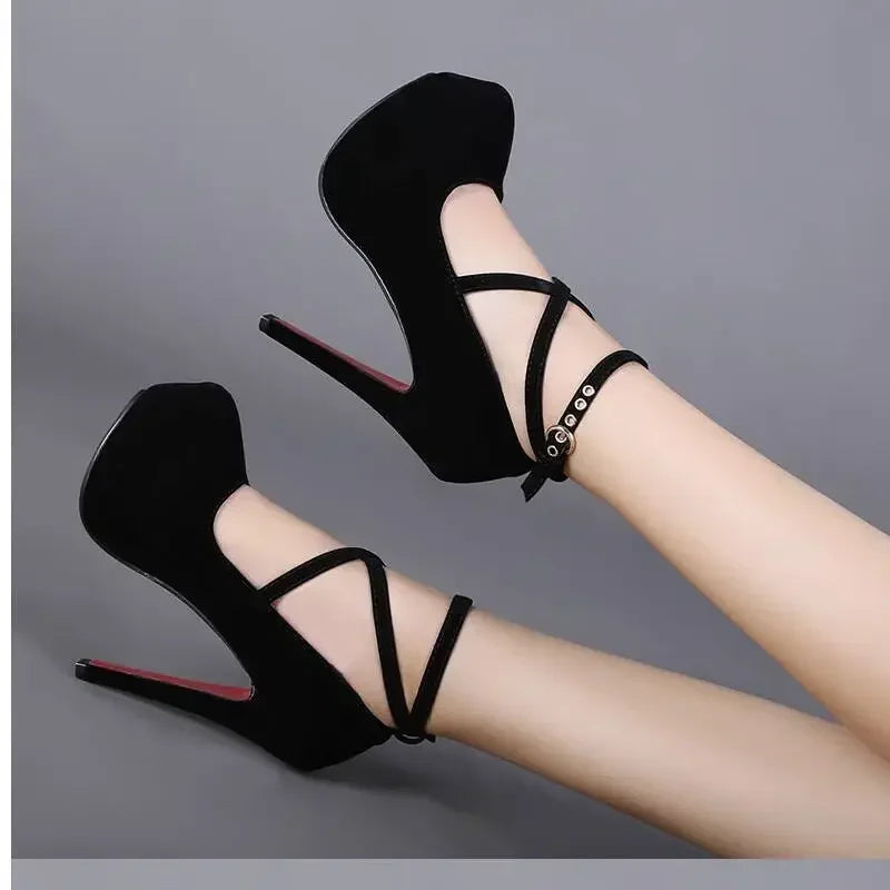 Women's Sandals 2024 Summer New Fashion Sexy Classic High Heels Pumps Ladies Platform Ankle Strap Shoes Women Zapatos De Mujer