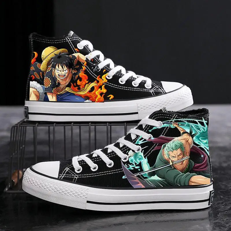 New Anime One Piece Canvas Sneakers Casual Shoes Unisex Cartoon Luffy Roronoa Printing Comfortable Flat Shoes Birthday Gift