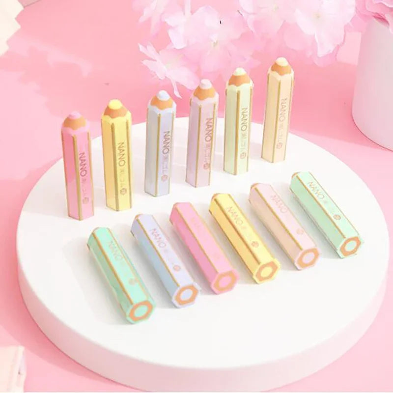 Kawaii Pencil Shape Erasers Cute Rubber Pencil Erasers Korean Stationery Kids Writing Supplies Correction Tools School Office