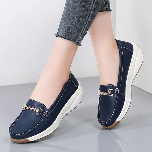 Spilt Leather Women Casual Shoes Designer Flat Platform Loafers for Women Wedge Sneakers Slip on Ladies Moccasins Zapatos Mujer