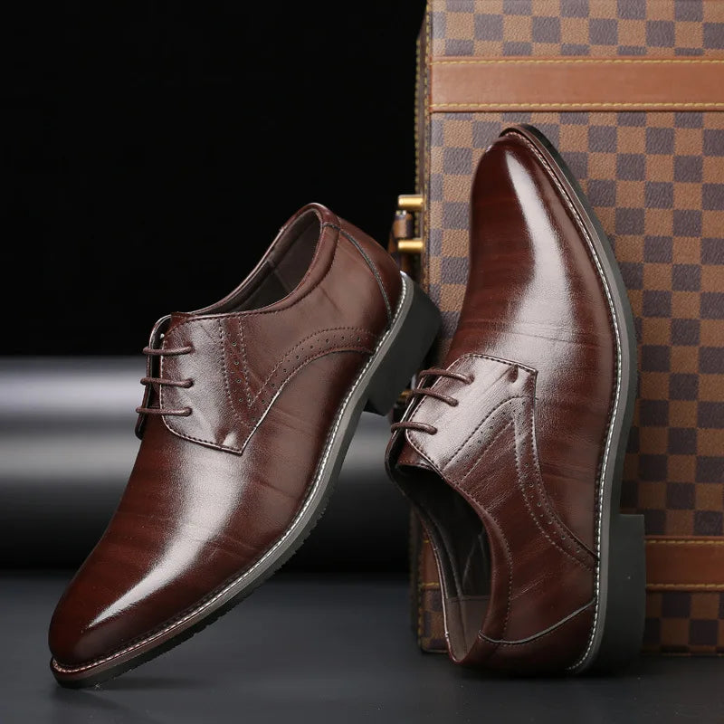 Men's Business Leather Shoes British Brown Pointed Lace Business Casual Leather Shoes Men Men Dress Shoes  Wedding Shoes