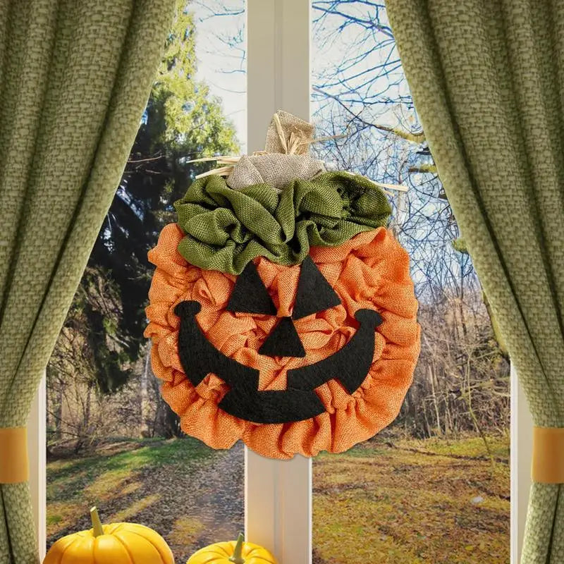 Pumpkin Halloween Front Door Wreath Fall Pumpkins Farmhouse Home Wall Window Festival Decor Handmade Halloween Round Wreaths