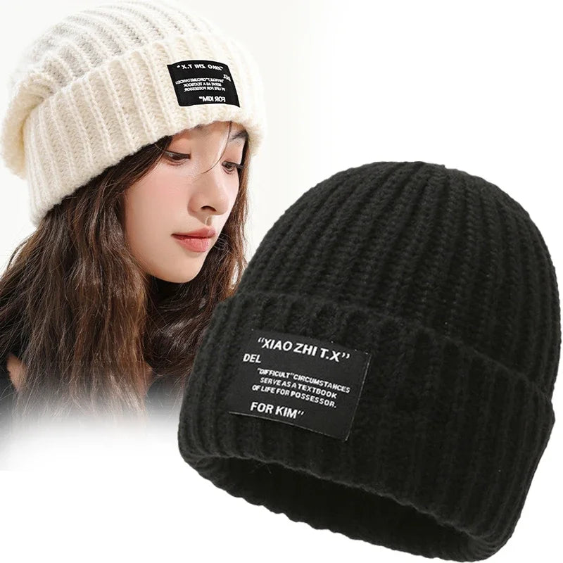 Womens Beanie Thick Knitted Beanie Hats for Winter Fall Fashion Brimless Winter Hats for Ladies Keep Warm Windproof Solid Color