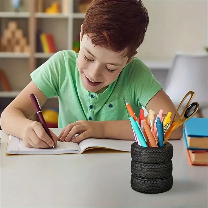 Creative Tire shaped Pen Holder - Unique Office Desk Organizer