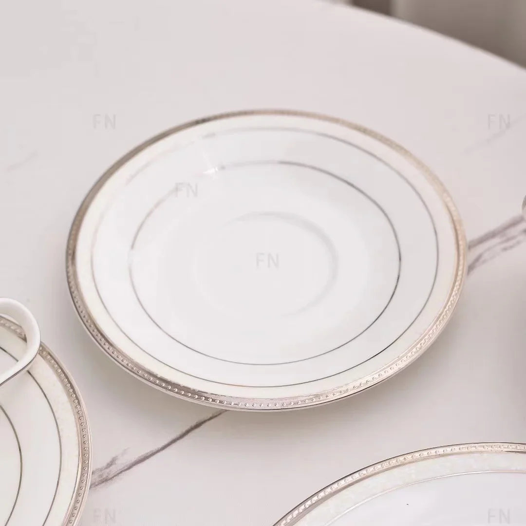 Bone China Afternoon Tea Coffee Set Dinner Plate 8 Pieces White Suit Embossed Golden Large Square Dim Sum Plate Plates Set