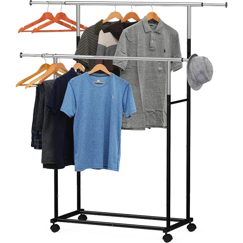 Simple Houseware Standard Double Rod Garment Rack, （Black/Silver）optional