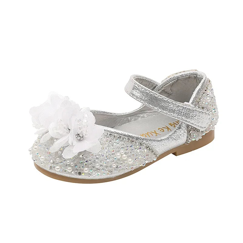 Children's Leather Shoes 2024 Spring Shallow Princess Shoes for Girls Fashion Sequins Glitter Kids Ballet Performance Flat Shoes