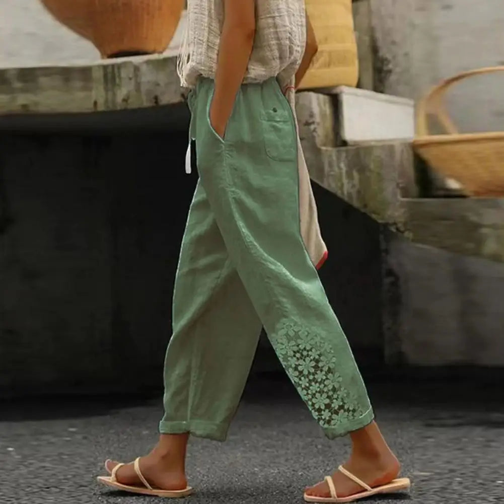 Pants Thin Women Pants Breathable Dress Up  Chic Lady Boho Lace Jacquard Sweatpants