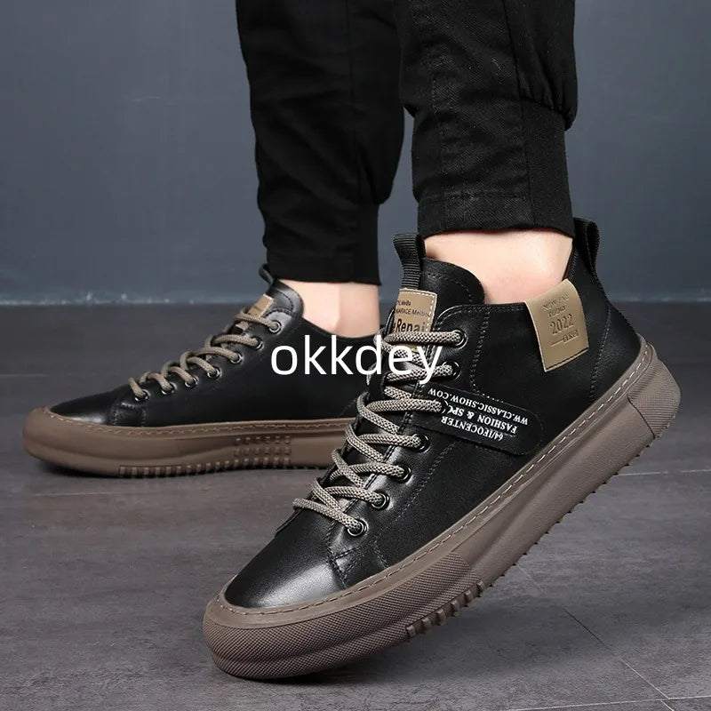 Men's Leather Sneakers Dress Shoes Designer Fashion Platform High Top Leather Casual Outdoor Flats Shoes New In Spring Summer