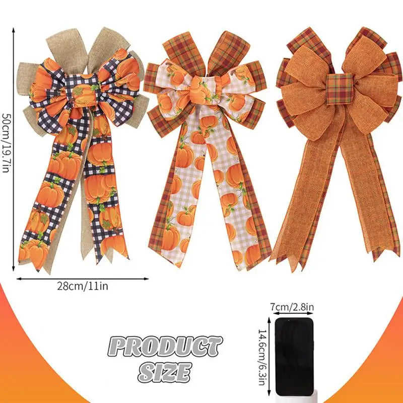 Autumn Bow For Wreath 3pcs Celebrate Fall Harvest Wreath Bows For Thanksgiving Seasonal Wreath Ornament Decor For Festive