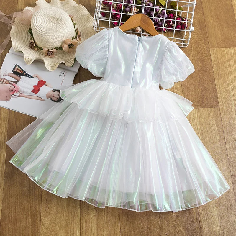 Children Princess Dress Girls Sequin Puff Sleeve Tutu Dress Child Girl Fashion Birthday Party Gown Kids Mesh Dress Summer 2-10Y