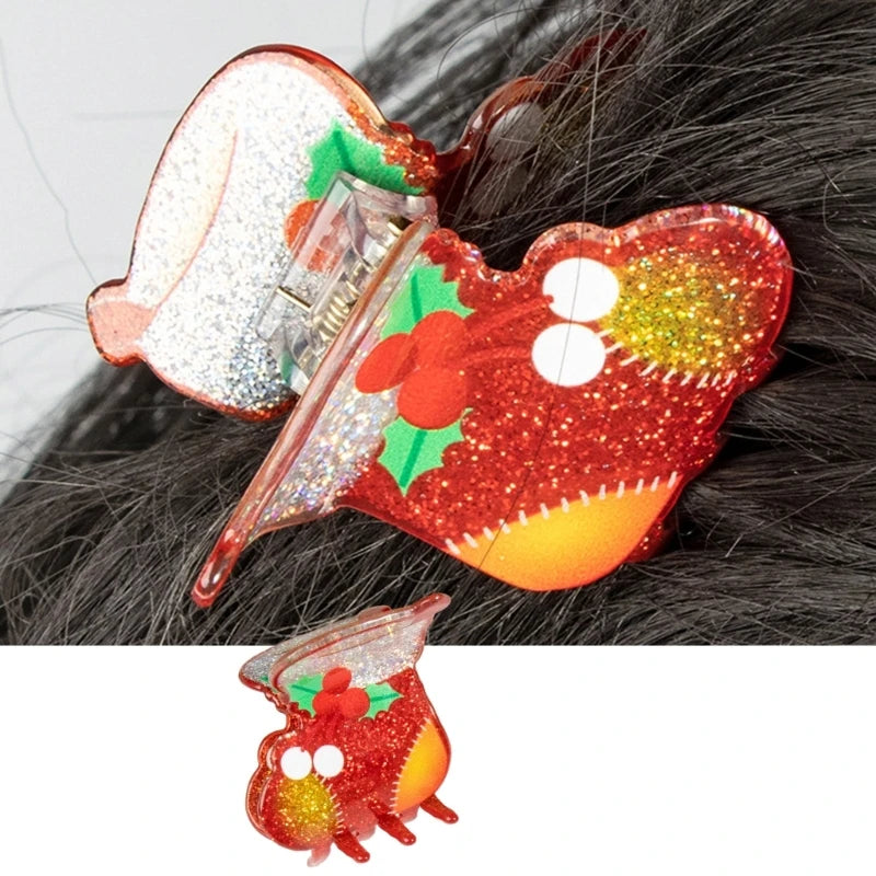 Christmas Tree Glitter Mistletoe Hair Clip Santa Hairpin for Women Girls Ladies New Year Hair Clip Holiday Headwear