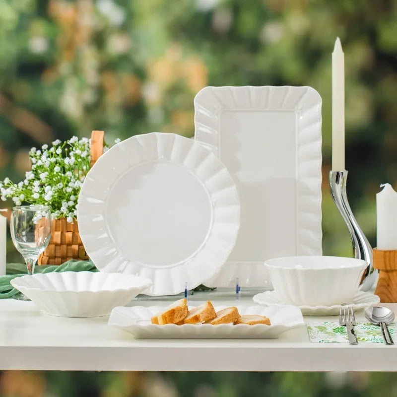 Porcelain Dinner Set with Plates, Serving Platters, Ceramic Tableware, Modern Bone China Dish Set for 6, Dishes and Plates Sets