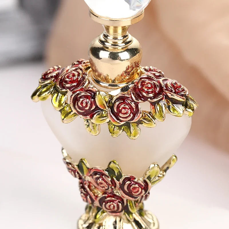 5ml Heart Metal Empty Red Rose Flowers Refillable Perfume Oil Attar Bottle Glass Container Gift Home Decor Wedding Favors 59701