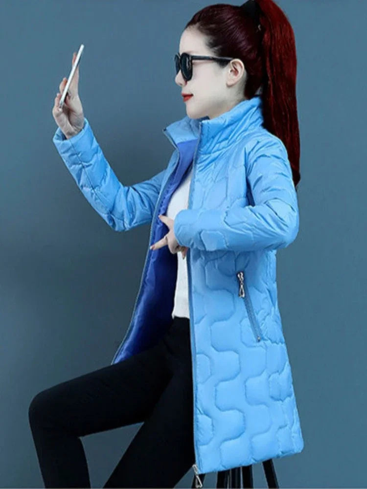 Red Zip-up Women's Cotton Coat Lightweight Padded Jacket Long Parkas Quilted Discount High Quality Luxury Offers Cold Lady Parka