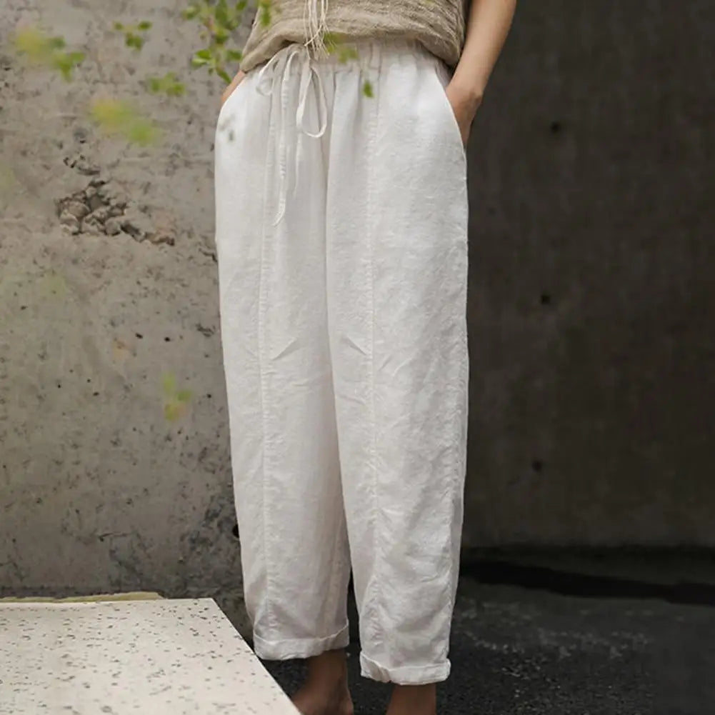 Trendy Ninth Pants Thin Lady Slacks Drawstring Casual Work Wear Loose Trousers  Versatile