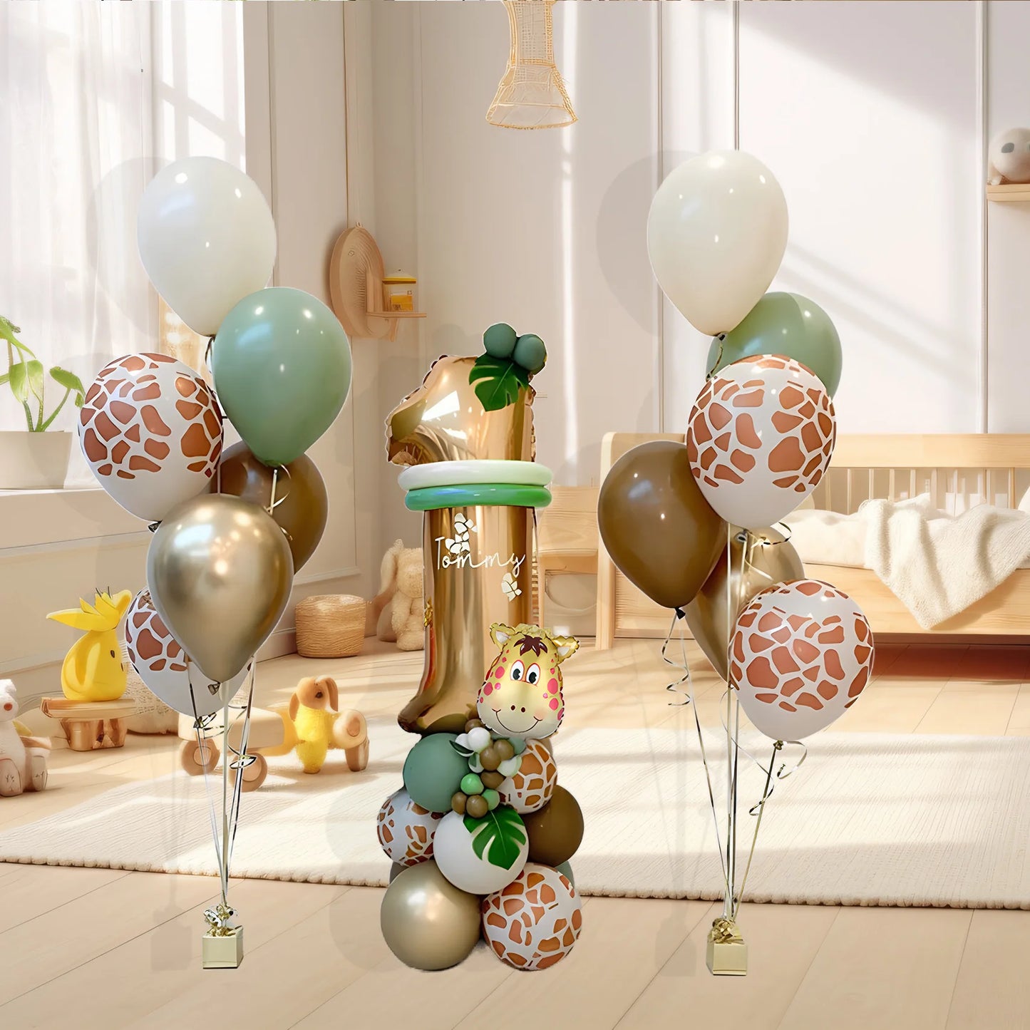 33 pcs of green jungle giraffe balloon digital pillar set, birthday party, baby bath decoration items baby shower,gender reveal