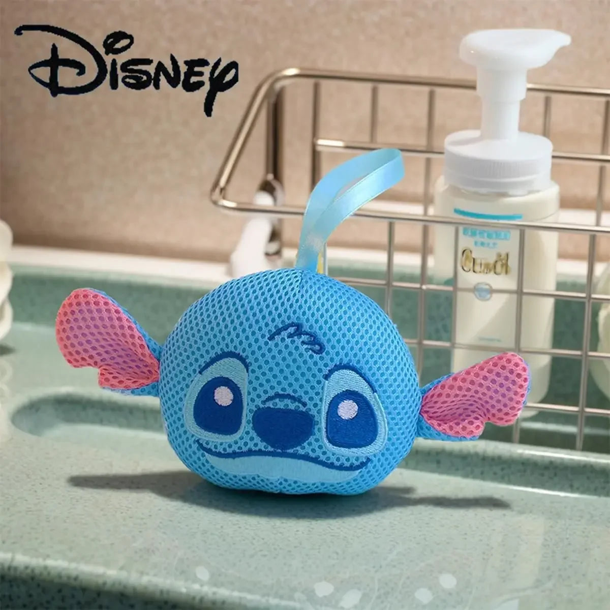 Cut Disney Stitchman Shower Ball Cartoon Cute Alien 3D Shower Flower Bathroom Children's Soft Foam Hanging Rope Bath Ball