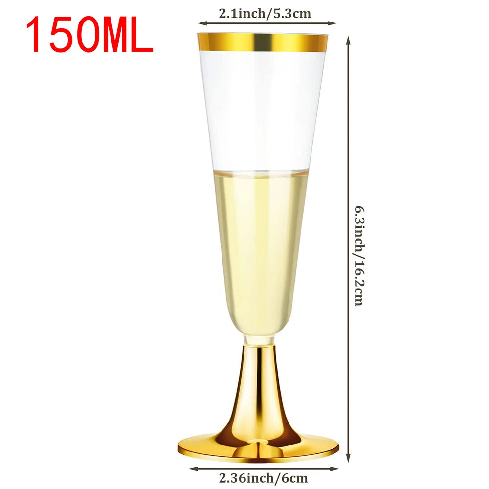 6Pcs/Set 150ML Disposable Red Wine Glass Plastic Champagne Flutes Glasses Cocktail Goblet Wedding Party Supplies Bar Drink Cup