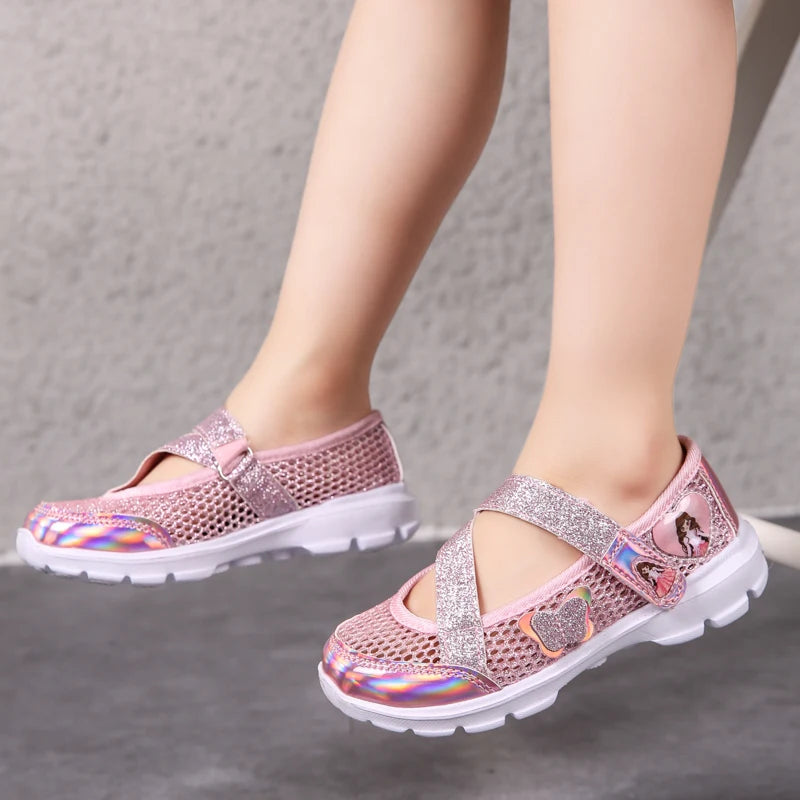 Summer Brand Non-slip Beach Shoes Children Sandals Girls Casual Shoes Kids Flowers Princess Flat Shoes Size 26-36