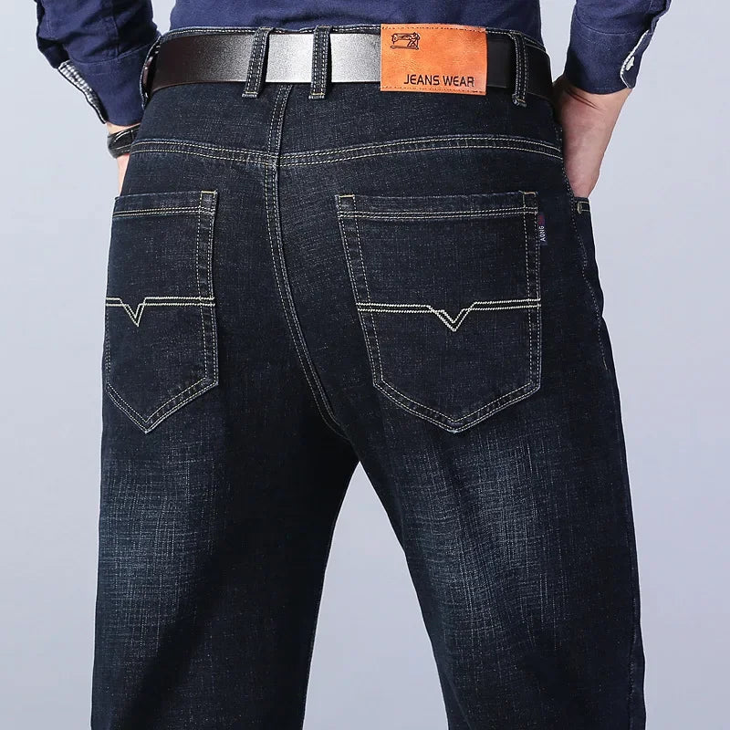 2024 NEW Classic Style Casual Stretch Slim Jean Pants Male Brand Denim Trousers Black Blue Men's Fashion Business Jeans