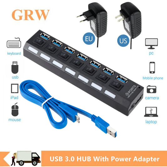 USB 3.0 Hub USB HUB Splitter Multi USB 3.0 Hub Multiple 4/7 Port Hub Splitter With Power Adapter Computer Accessories Hub For PC