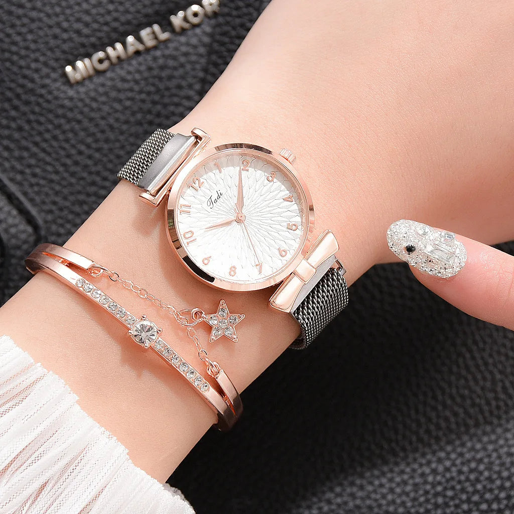 Women Bracelet Set Quartz Watches For Women Rose Gold Magnetic Watch Ladies Pink Dial Wrist Watch Clock Female Relogio Feminino