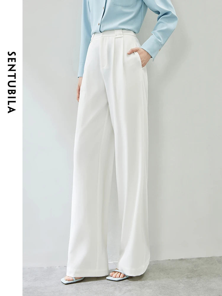 SENTUBILA White Straight Dress Pant Women 2024 Spring Simple Wide Leg Full Length Casual Trousers Women's Baggy Pants 141K52798