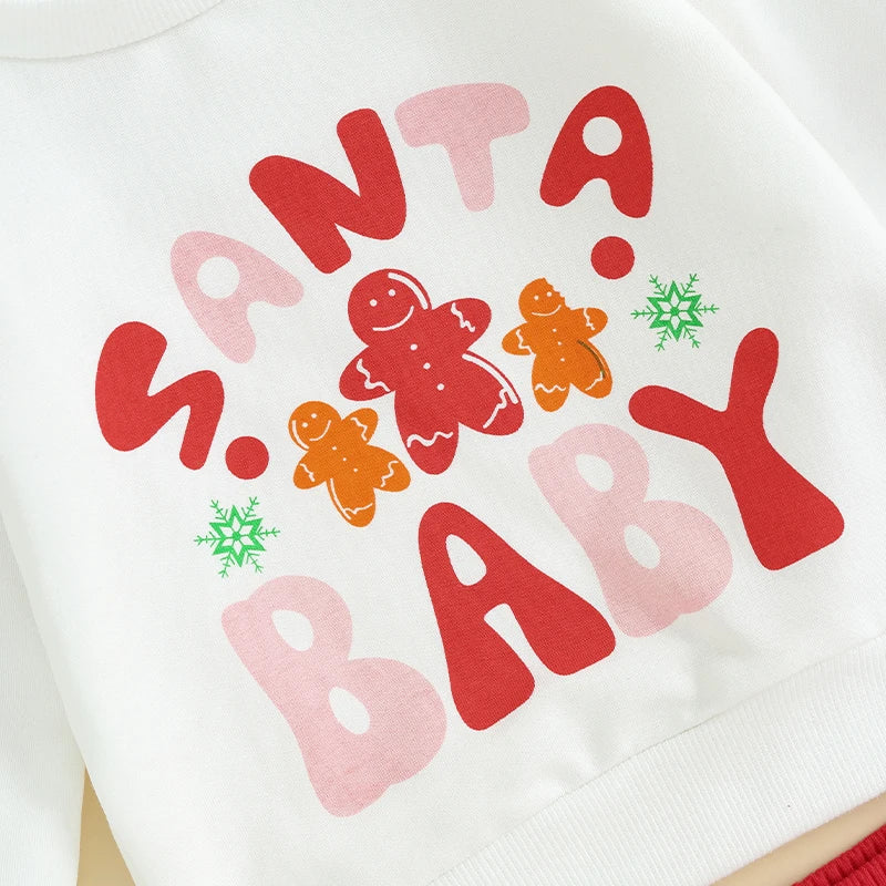 Toddler Baby Girl Christmas Outfit Long Sleeve Letter Print Pullover Sweatshirt Flared Pants Fall Winter Clothes Set