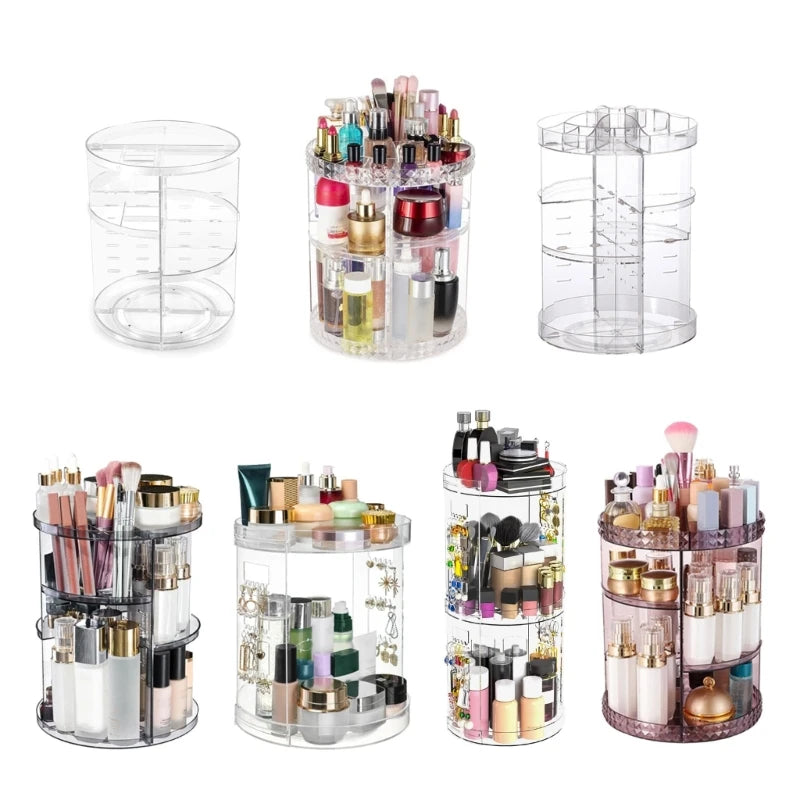 Desktop Makeup 360 Rotation Acrylic Storage Rack for Beauty Product Large Capacity Cosmetics Display Stand