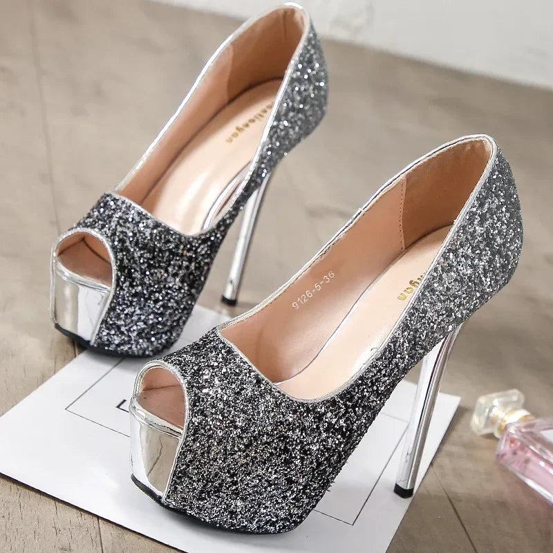 High Heels Platform Woman's Peep Toe Pumps Gold Silver Wedding Shoes Bridal Heels Banquet Ladies 2023 Elegant Women Heeled Shoes