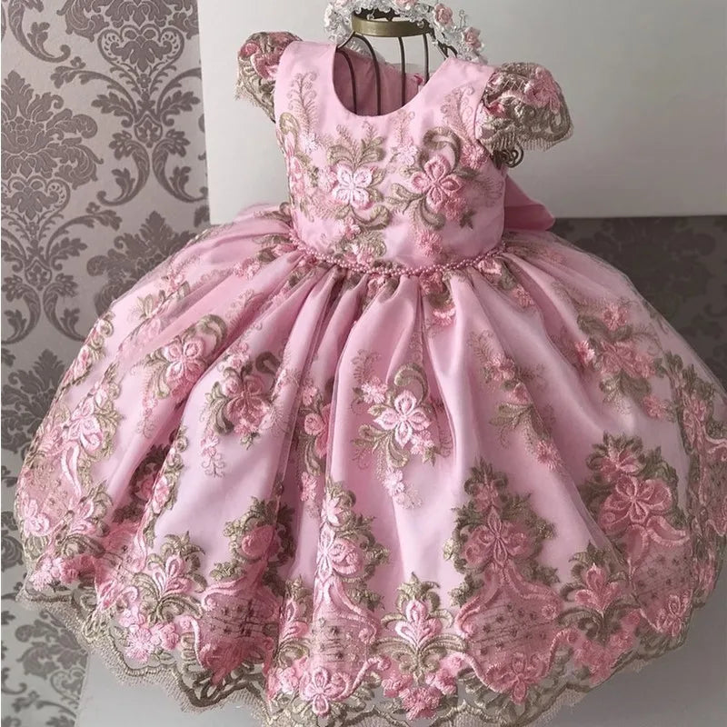 Elegant Girls Retro Court Dress Kids Dresses For Girls Clothes Children Costume Embroidery Princess Party Dress Girl Flower Gown