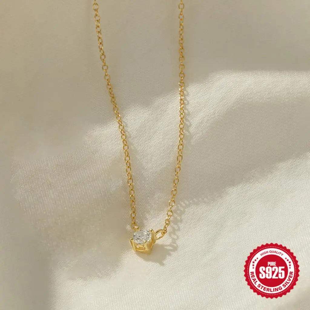 CANNER Simple Single Zircon Collarbone Chain S925 Sterling Silver Temperament Fashion Short Model Necklace Accessories Lady Gift