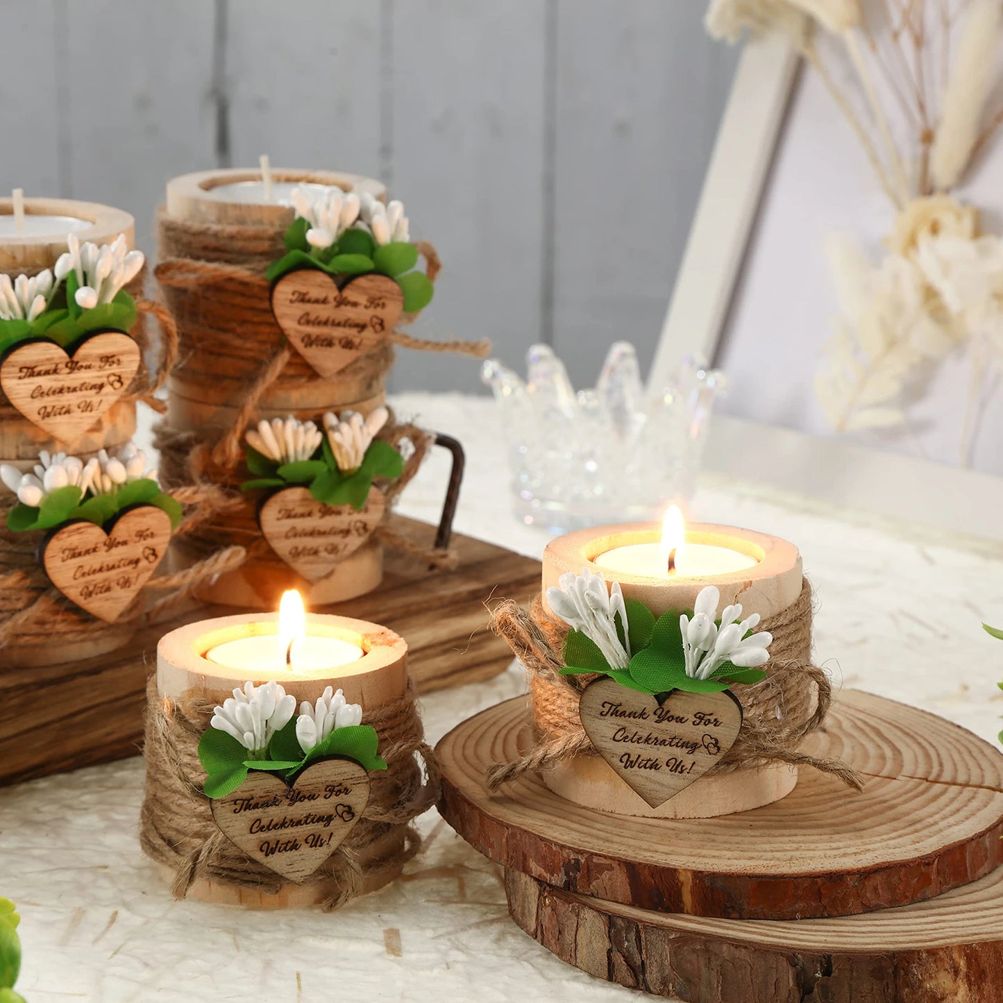 10/20/30/50Pcs Wedding Bridal Shower Favors Candles for Guests Gift Wedding Wooden Tealight Candle Holders Christmas Candlestick