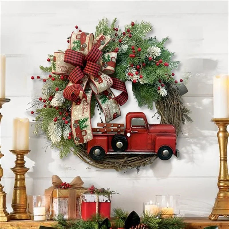 Red Truck Christmas Wreaths Christmas Red Truck Holiday Pinecone Fall Wreath Checkered Decoration Front Door Hanging Ornament