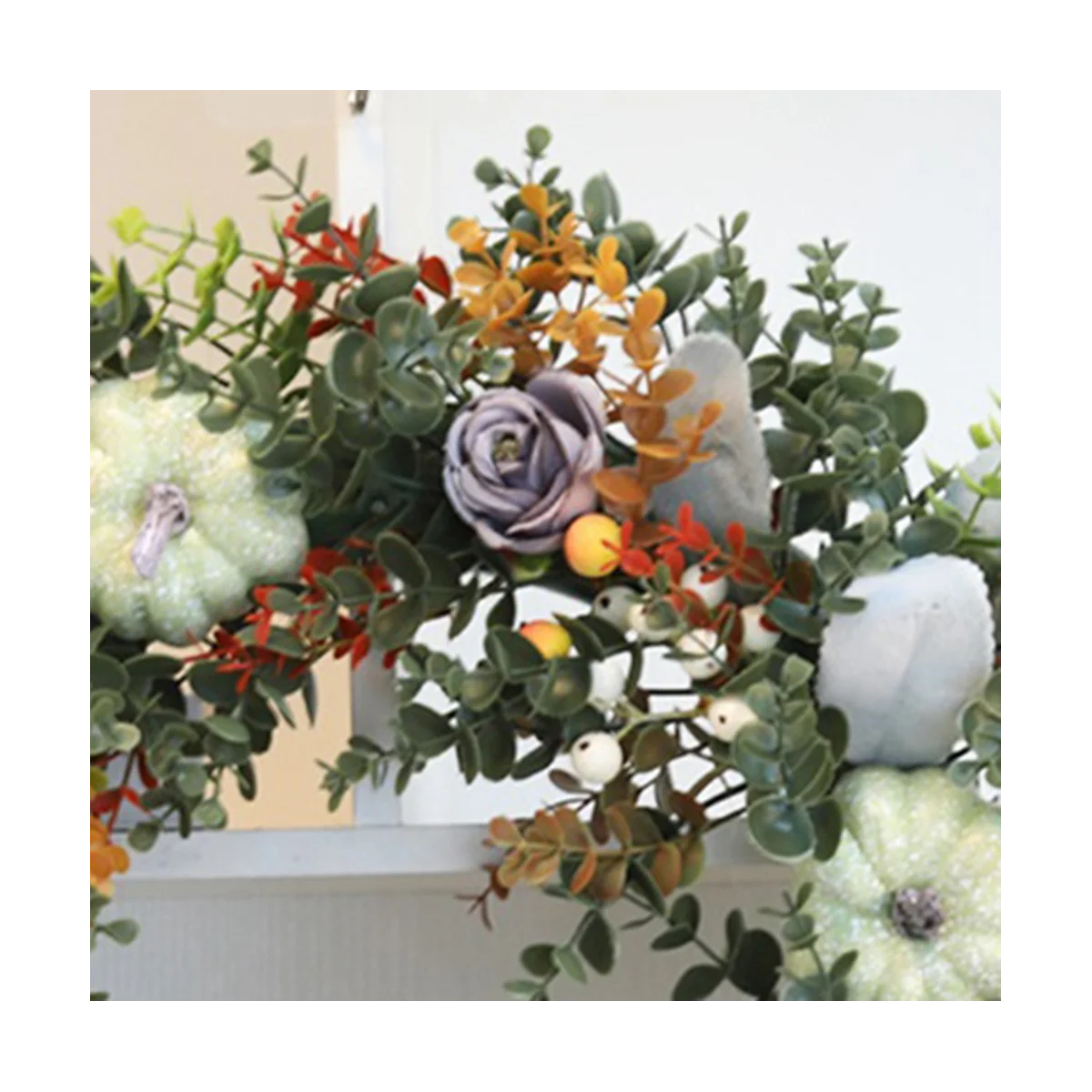 White Pumpkins Ranunculus Wreath Fall Decor for Front Door, Handmade Hydrangea Big White Pumpkin Wreath