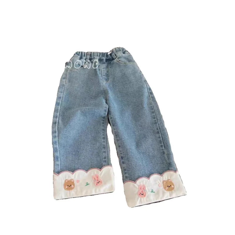 Girls Jean Pants Long Trousers Cotton 2024 Floral Spring Autumn Teenagers Baby's Kids Pants High QualityTeenagers Children's Clo