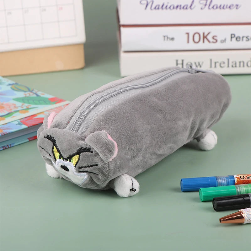 Cartoon Tom Cat Pencil Case Cosmetic Bag Storage Bag Cute Plush Pen Pouch Large Capacity School Supplies Stationery Storage Box