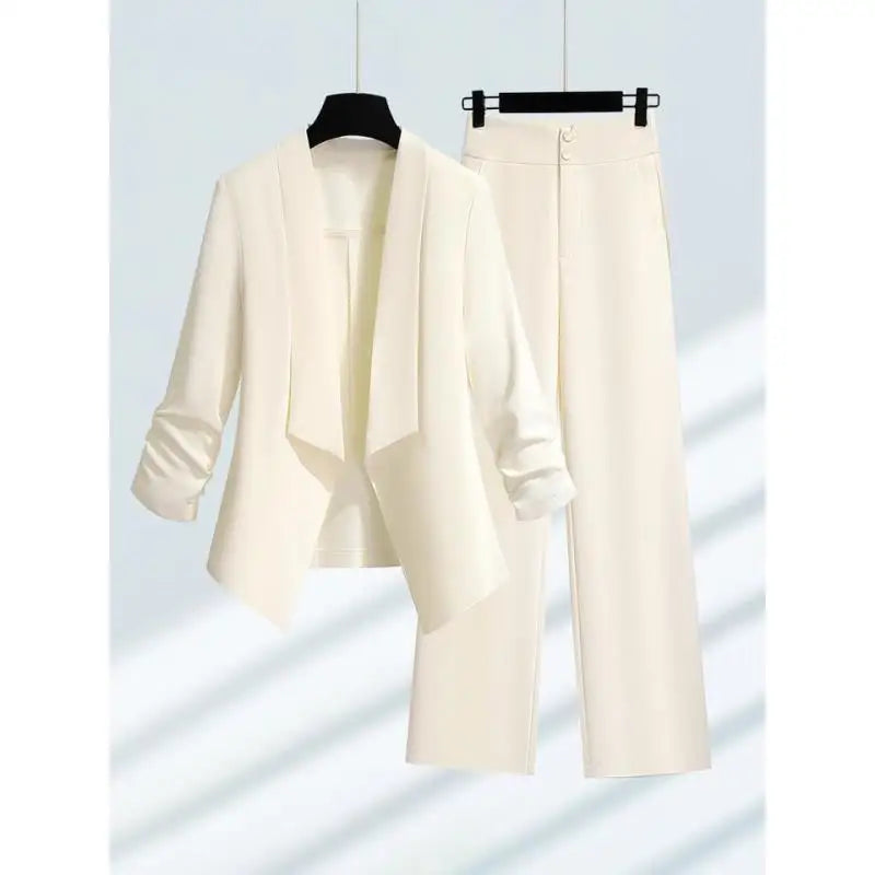 Women Spring Summer Green Blazer Pants Two Pieces Sets 2023 Office Lady Graceful Thin Suit Jacket Trousers Outfits Work Clothing