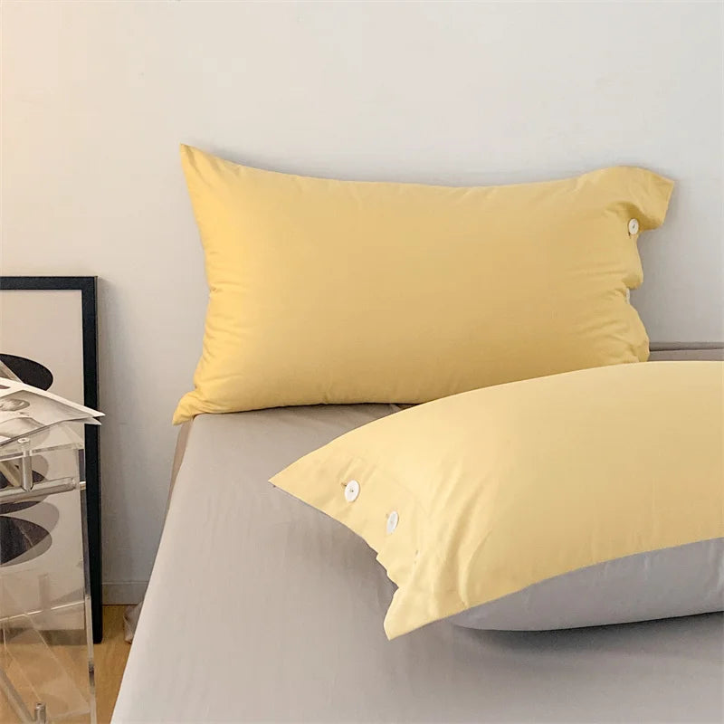 100% Cotton High-Quality Bedding Set,Solid Color Duvet Cover with Zipper, Pillow Sham with Button, Flat Sheet,Bed Set