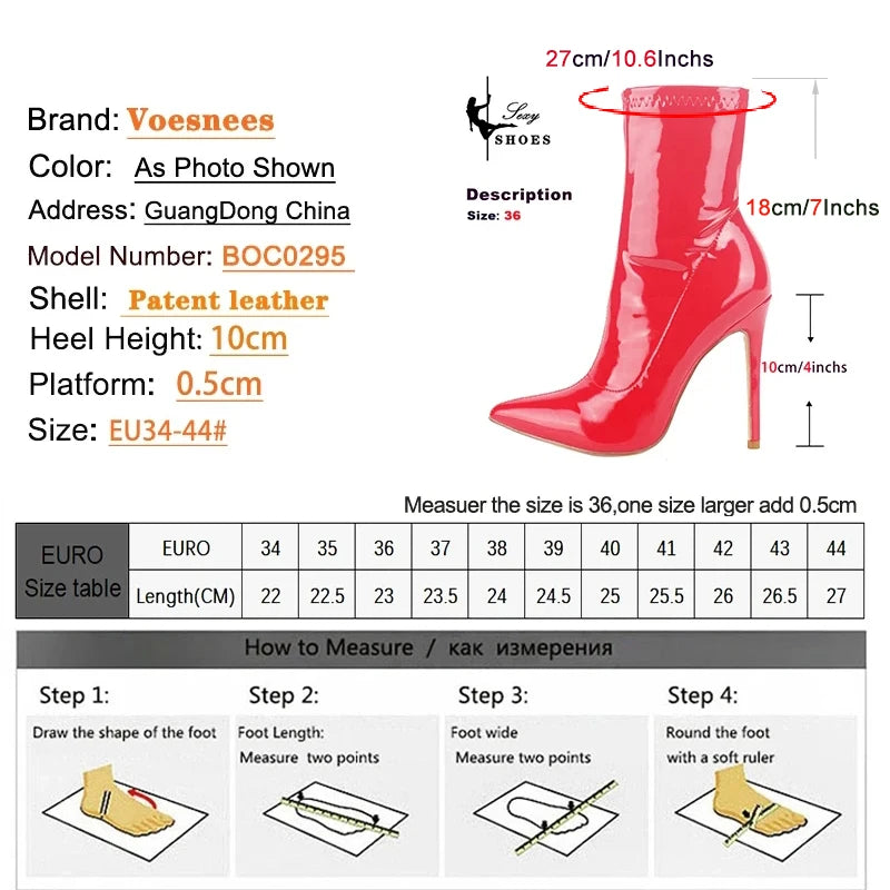 10cm 12CM Sexy Women Ankle Boots Zipper Thin Heels Short Boot Glossy Patent Leather High Heels Office Shoes Woman Bota Feminina