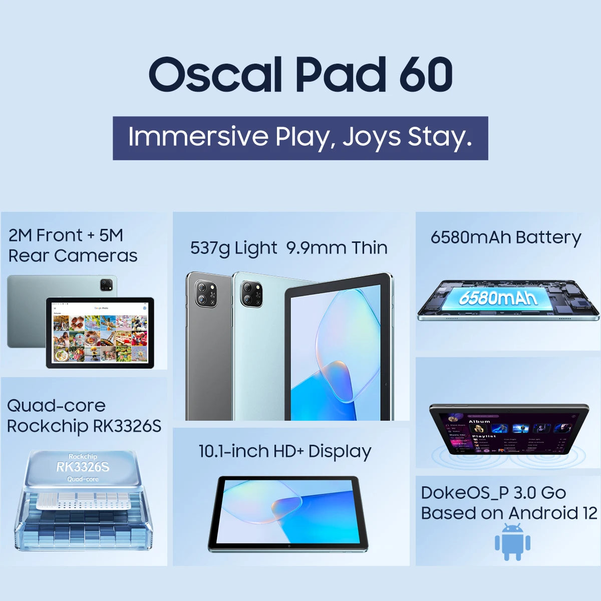 Oscal Pad 60 Tablet 10.1'' HD+ Display 3GB RAM 64GB ROM 6580mAh Battery Android 12 Dual Box Speaker Wifi Tablets PC