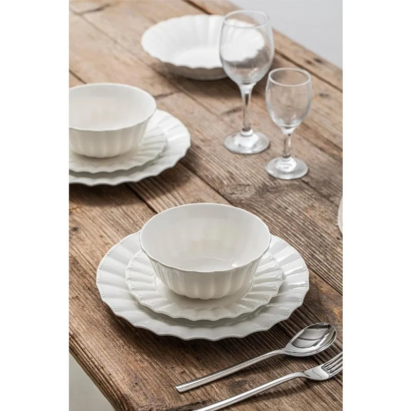 Porcelain Dinner Set with Plates, Serving Platters, Ceramic Tableware, Modern Bone China Dish Set for 6, Dishes and Plates Sets