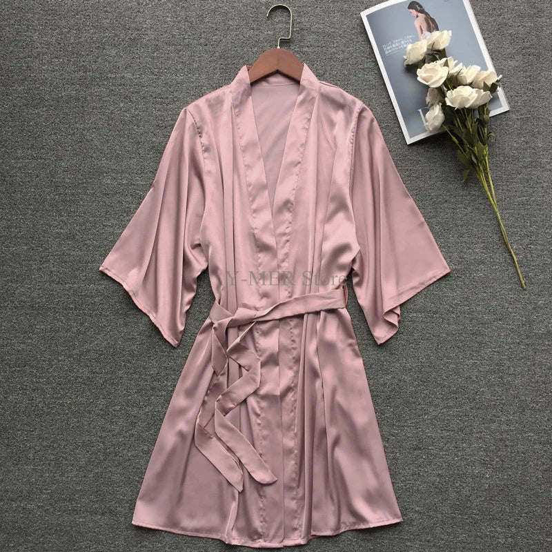 Green Nightgown Solid Color Kimono Lady Elegant Bathrobe Satin Homewear Wedding Bridal Gift Sleepwear Sexy Intimate Lingerie