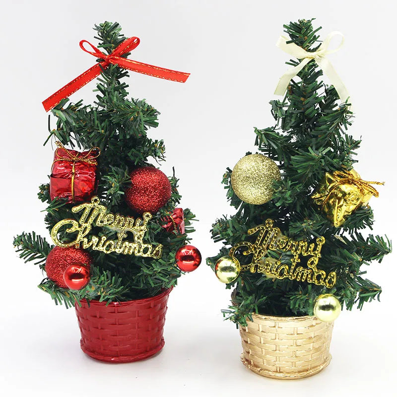 (1 Piece/pack) 21cm Mini Christmas Tree Desktop Decoration To Celebrate Christmas Potted Plants Holiday Party Supplies