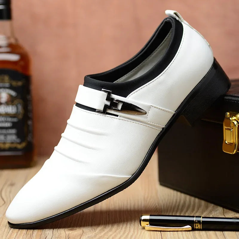 Classic Business Casual Men's Formal Wedding Shoes Men's Dress Shoes Black Leather Shoes, Men Plus Size Pointed Toe