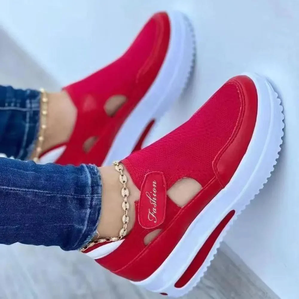 2024 Red Sneakers Women Shoes Woman Tennis Shoes Canvas Shoe Female Casual Ladies Sport Shoes Hollow Out Platform Sneaker Flats